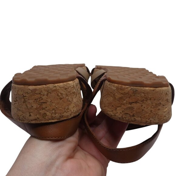 Walking Cradles Karen Brown Leather Open Toe Strappy Wedge Heel Sandals Womens 7 - Picture 11 of 13